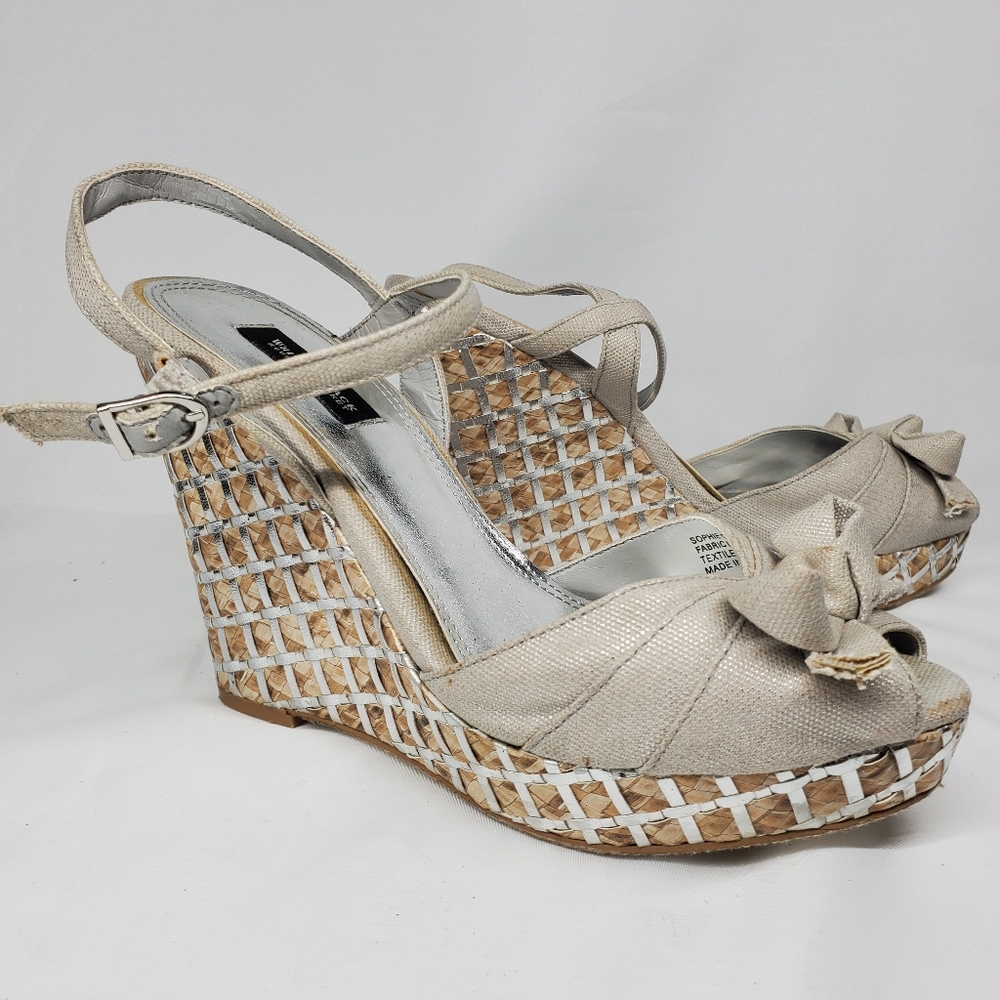 White house black market canvas shimmery wedge 8M